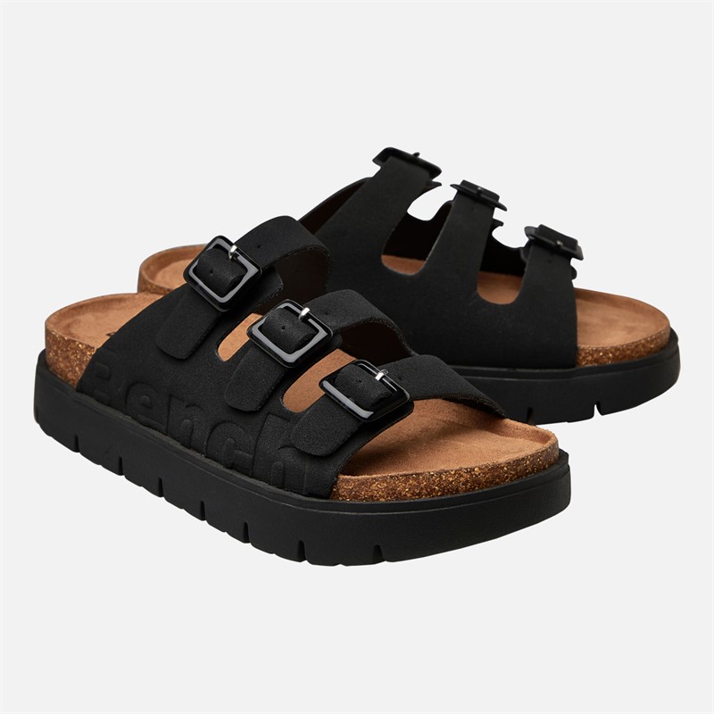 Bench Womens Ushuaia Triple Buckle Sandals Black