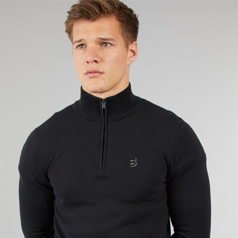 Bench Mens Arcalo 1/4 Zip Funnel Neck Jumper Black