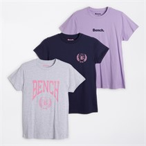 Bench Womens Jubix Three Pack T-Shirts Lilac Breeze/Grey Marl/Navy
