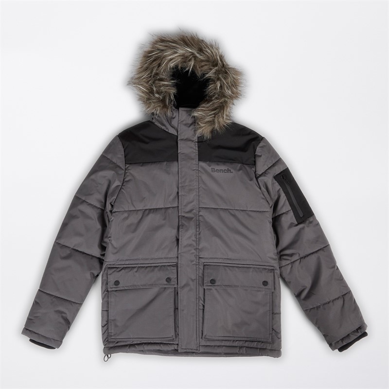 Bench Mens Tillor Padded Parka Jacket Dark Grey