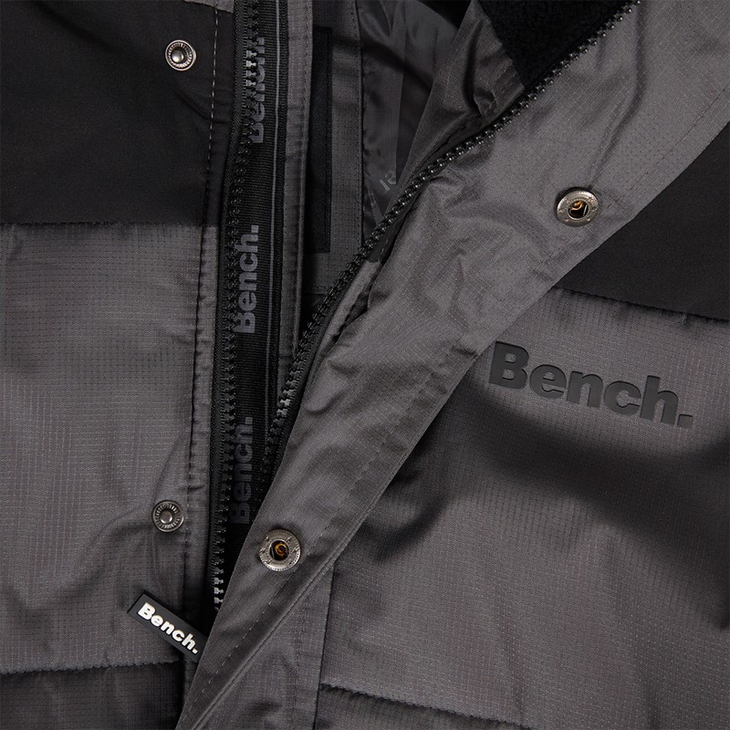 Bench Mens Tillor Padded Parka Jacket Dark Grey