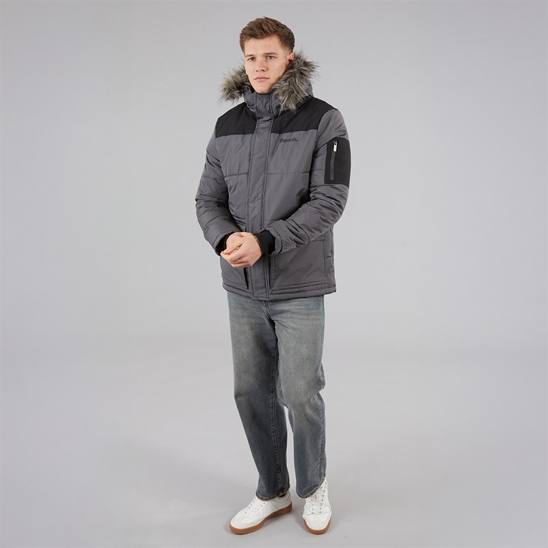 Bench Mens Tillor Padded Parka Jacket Dark Grey