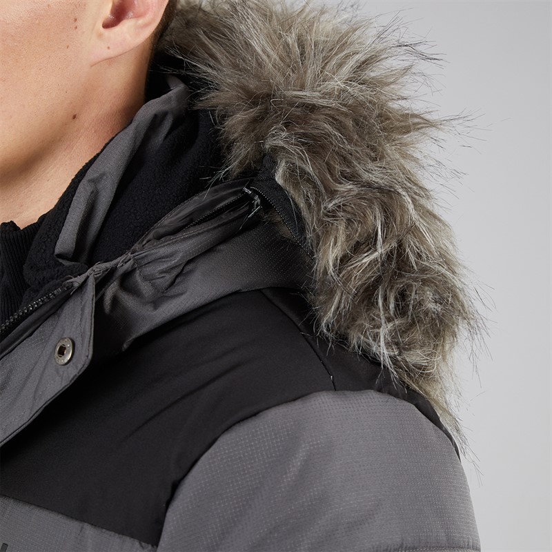 Bench Mens Tillor Padded Parka Jacket Dark Grey