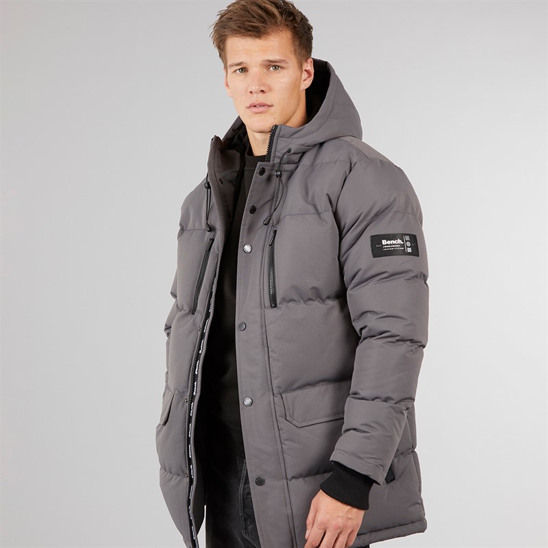 Bench Mens Bovero Padded Parka Jacket Dark Grey