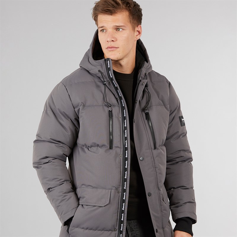 Bench Mens Bovero Padded Parka Jacket Dark Grey