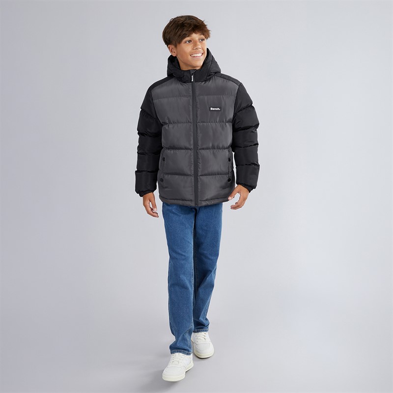Bench Boys Vireo Hooded Puffer Coat Dark Grey/Black