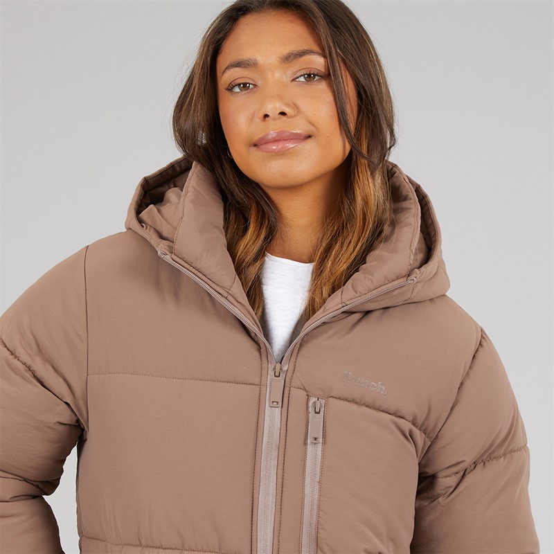 Bench Womens Cinder Long Length Puffer Coat Light Brown