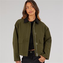 Bench Womens Tayah Cropped Length Utility Coat Dark Olive