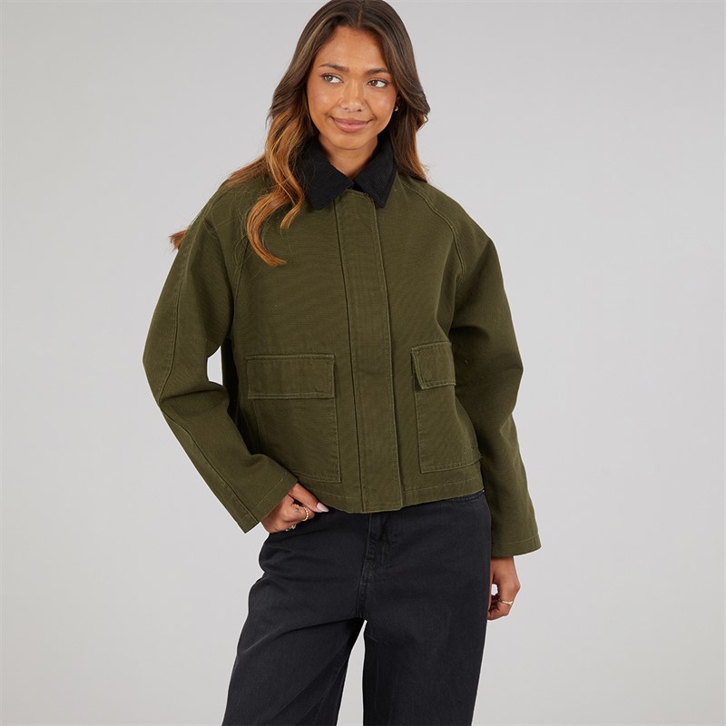 Bench Womens Tayah Cropped Length Utility Coat Dark Olive