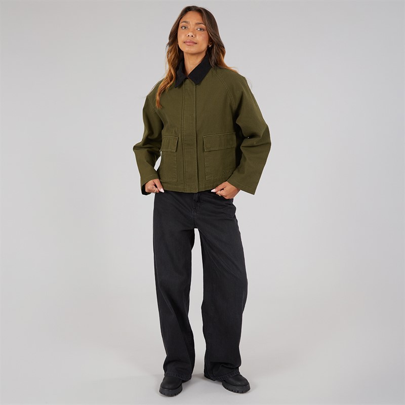 Bench Womens Tayah Cropped Length Utility Coat Dark Olive