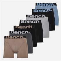 Bench Mens Seven Pack Jacquard Waistband Bamboo Boxer Shorts Black/Frost Grey/Black/Steel Blue/Black/Taupe/Dark Grey