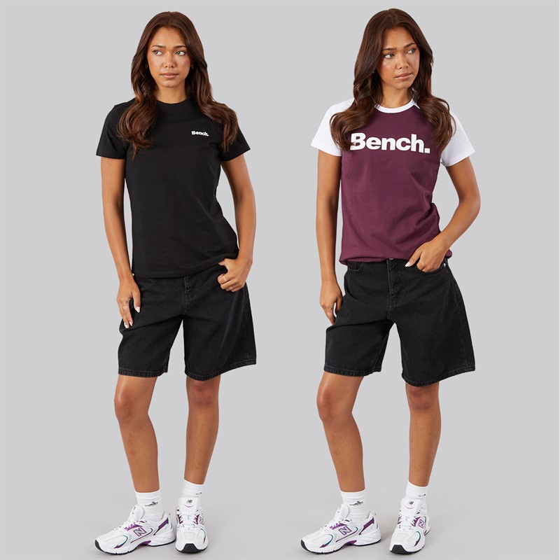 Bench Womens Eldara Two Pack T-Shirts Cherry Lacquer/White