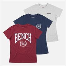 Bench Womens Ishra Three Pack T-Shirts Grey Marl/Cordovan/Navy