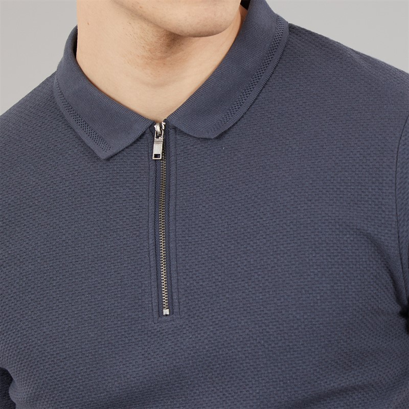 Bench Mens Kohan Textured Polo Shirt Faded Navy