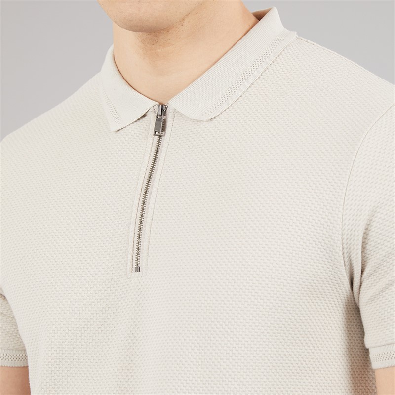 Bench Mens Kohan Textured Polo Shirt Stone Grey