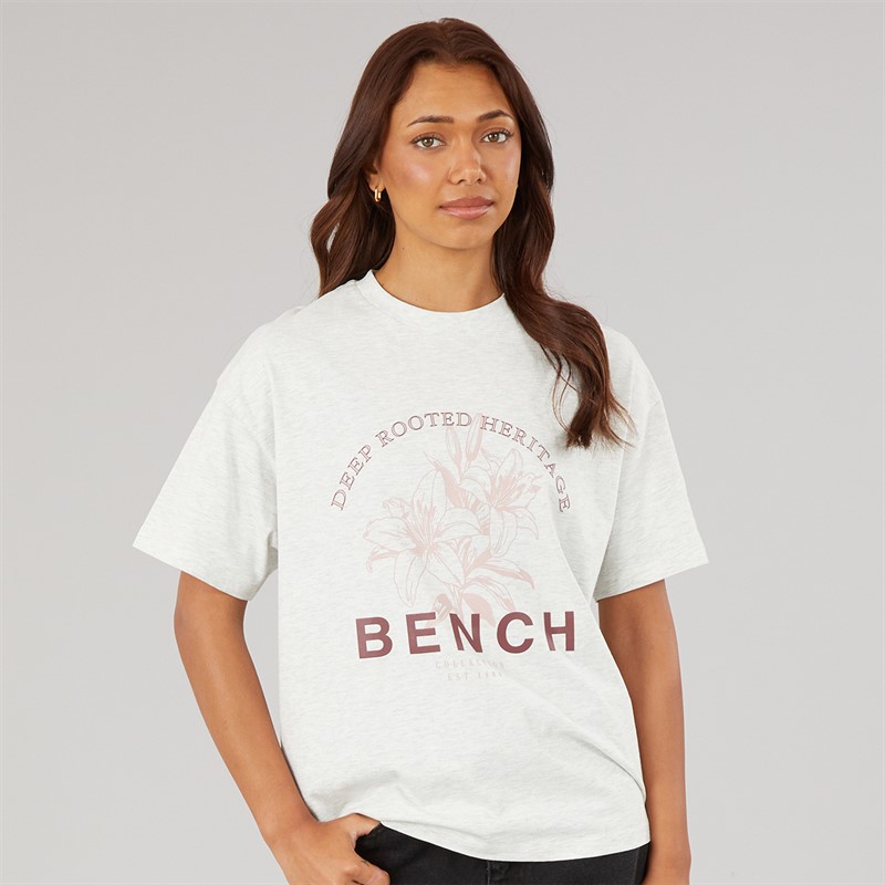 Bench Womens Alta Oversized T-Shirt With Graphic Print Ice Grey Marl