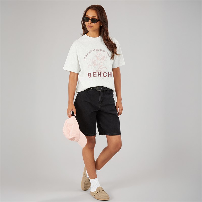 Bench Womens Alta Oversized T-Shirt With Graphic Print Ice Grey Marl