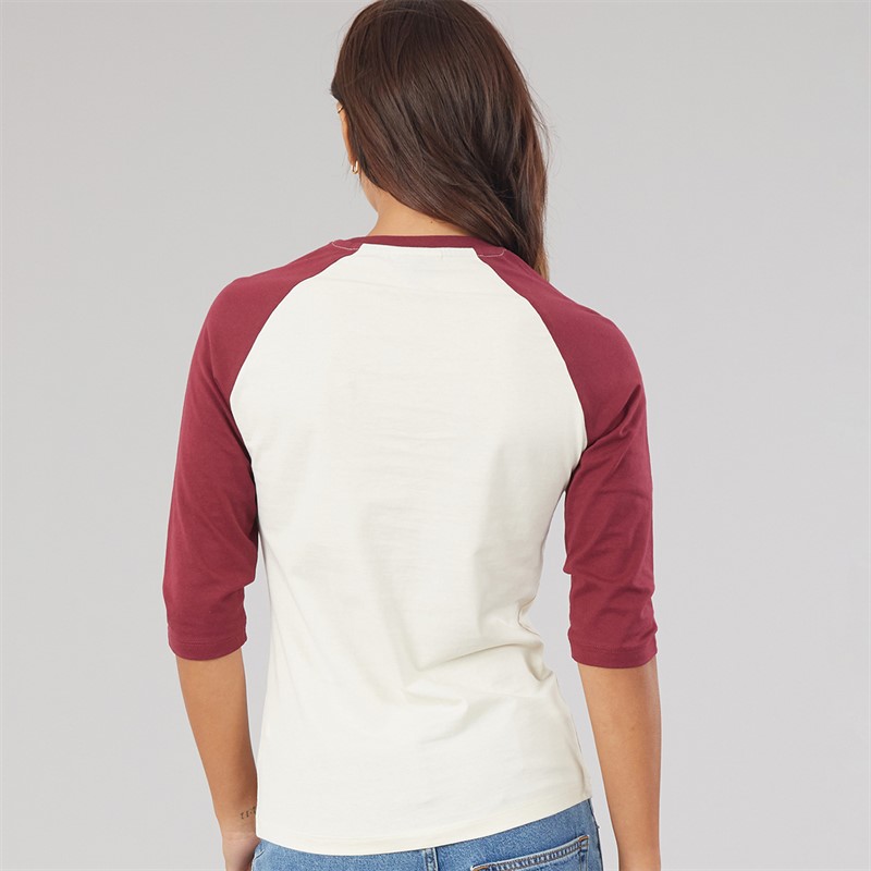 Bench Womens Diah 3/4 Sleeve T-Shirt With Crest Graphic Winter White/Cordovan