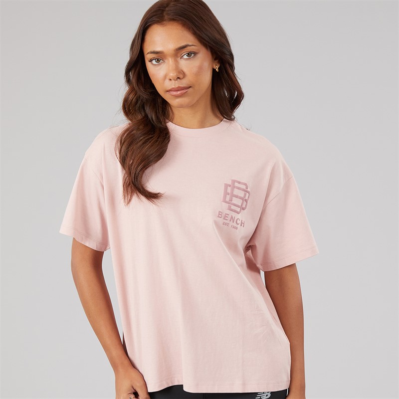 Bench Womens Bianchi Oversized T-Shirt With Puff Print Light Dusky Pink