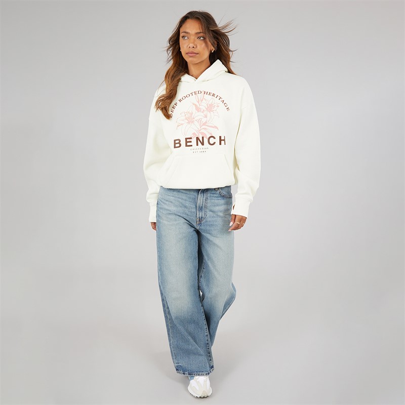 Bench Womens Olly Oversized Hoodie With Graphic Print Winter White
