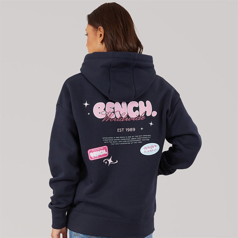 Bench Womens Fessa Oversized Hoodie With Graphic Print Navy