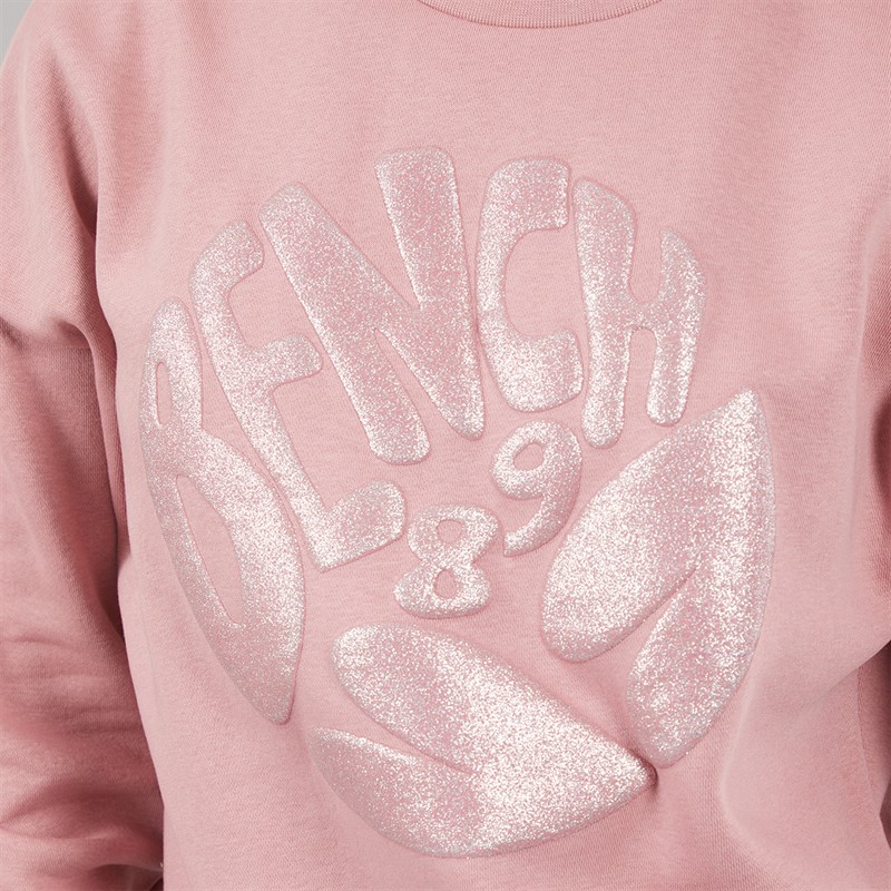 Bench Womens Kaye Crew Sweat With Glitter Graphic Nostalgic Pink