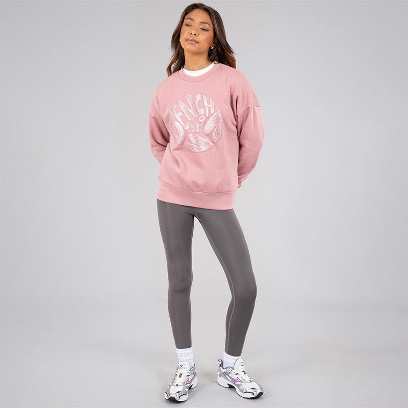 Bench Womens Kaye Crew Sweat With Glitter Graphic Nostalgic Pink