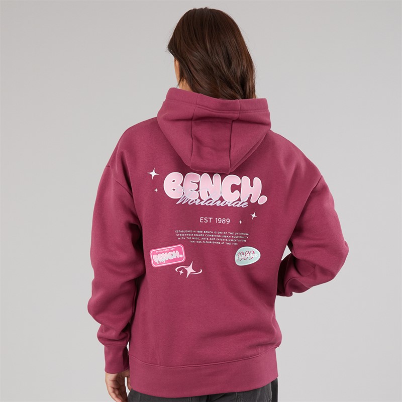 Bench Womens Fessa Oversized Hoodie With Graphic Print Berry