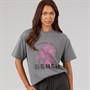 Bench Womens Alta Oversized T-Shirt With Graphic Print Charcoal