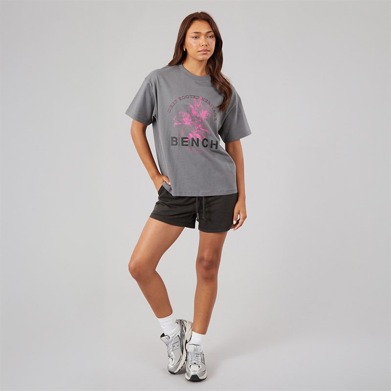Bench Womens Alta Oversized T-Shirt With Graphic Print Charcoal