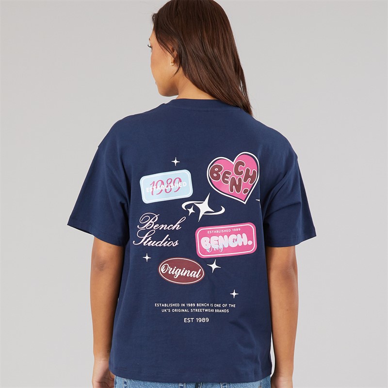 Bench Womens Ayenn Oversized T-Shirt With Graphic Print Navy