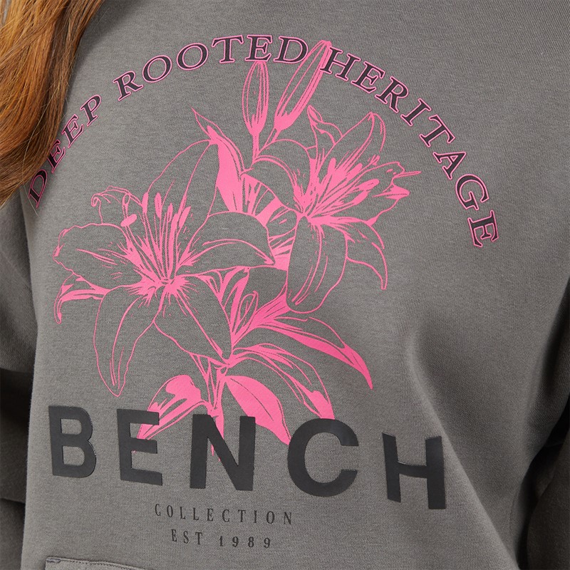 Bench Womens Olly Oversized Hoodie With Graphic Print Charcoal