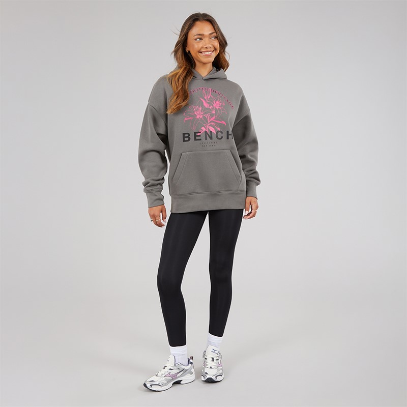 Bench Womens Olly Oversized Hoodie With Graphic Print Charcoal