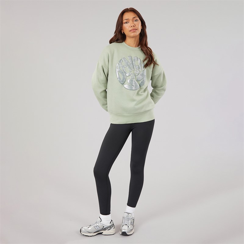Bench Womens Kaye Crew Sweat With Glitter Graphic Sage Green