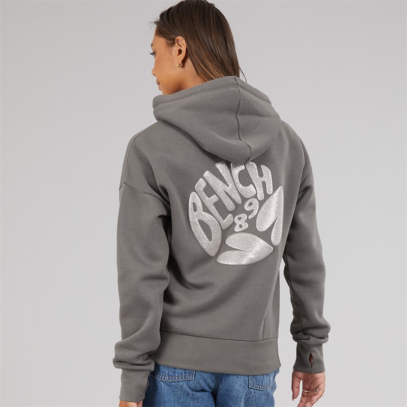 Bench Womens Dess Hoodie With Glitter Graphic Charcoal