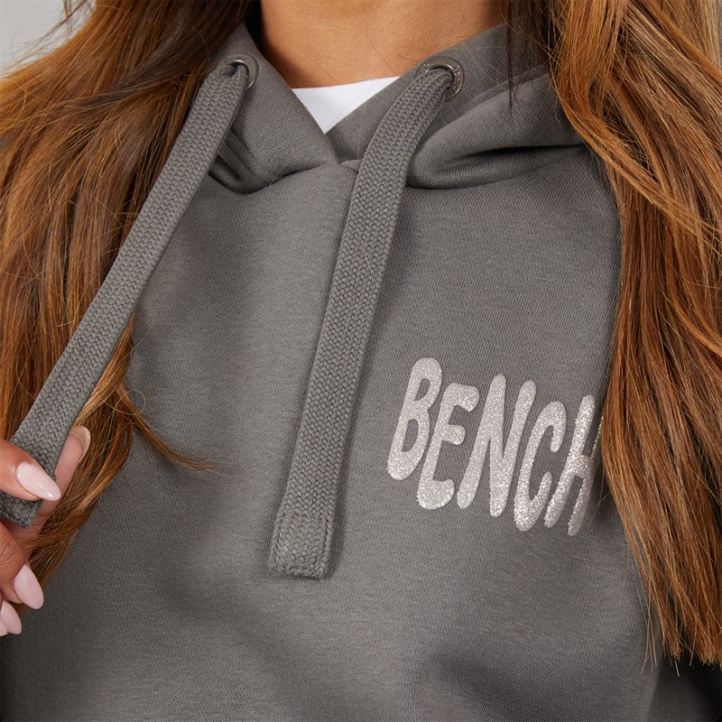 Bench Womens Dess Hoodie With Glitter Graphic Charcoal