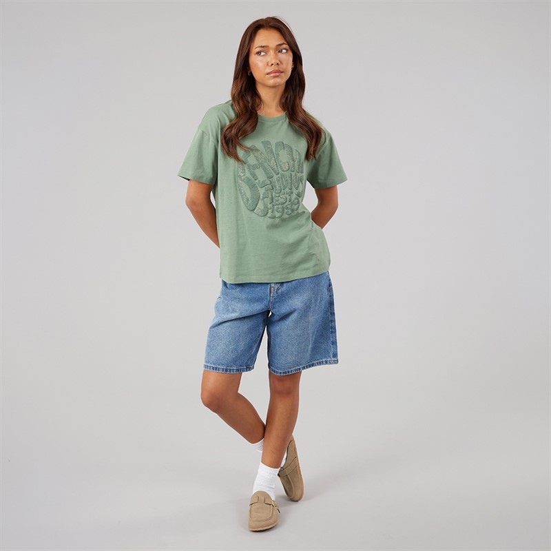 Bench Womens Jana Boxy T-Shirt With Glitter Graphic Sage Green