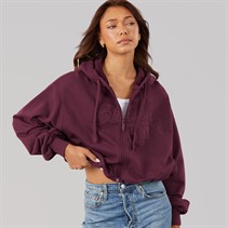 Bench Womens Poppi Puff Sleeve Zip Thru Hoodie Cherry Lacquer