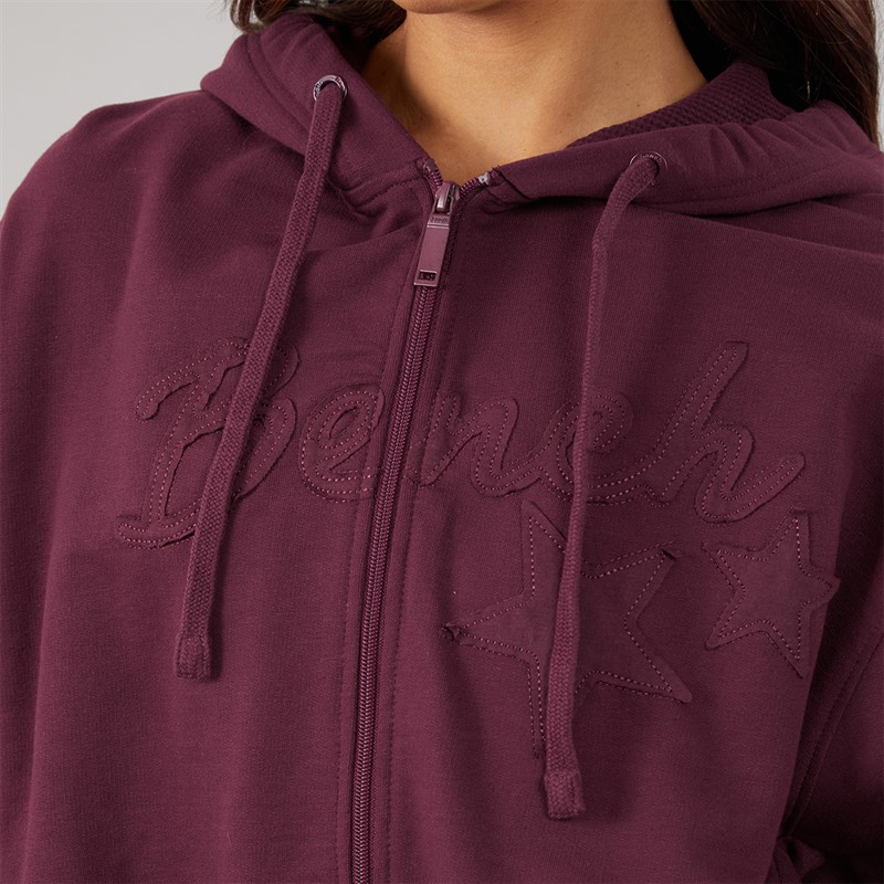 Bench Womens Poppi Puff Sleeve Zip Thru Hoodie Cherry Lacquer
