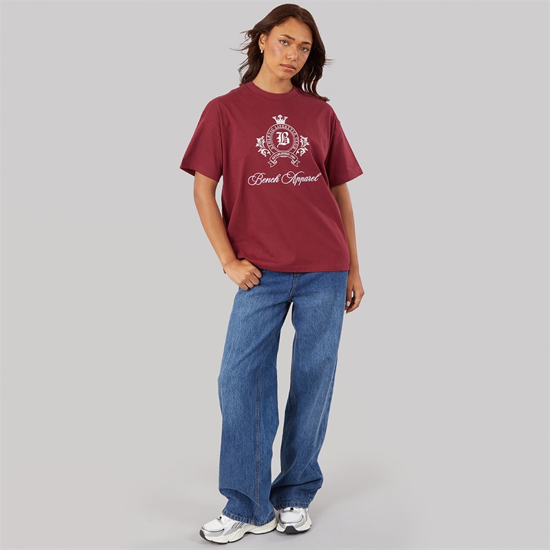 Bench Womens Kaiden Oversized T-Shirt With Crest Graphic Cordovan
