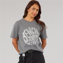 Bench Womens Jana Boxy T-Shirt With Glitter Graphic Charcoal