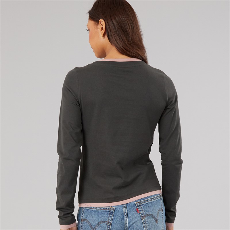 Bench Womens Daina Contrast Double Layer T-Shirt Black/Woodrose