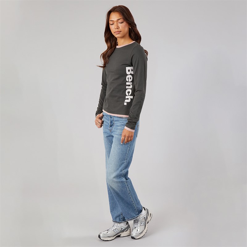 Bench Womens Daina Contrast Double Layer T-Shirt Black/Woodrose