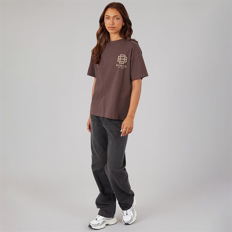 Bench Womens Bianchi Oversized T-Shirt With Puff Print Coffee