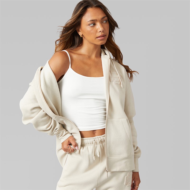 Bench Womens Clari Oversize Zip Thru With Graphic Stone Grey
