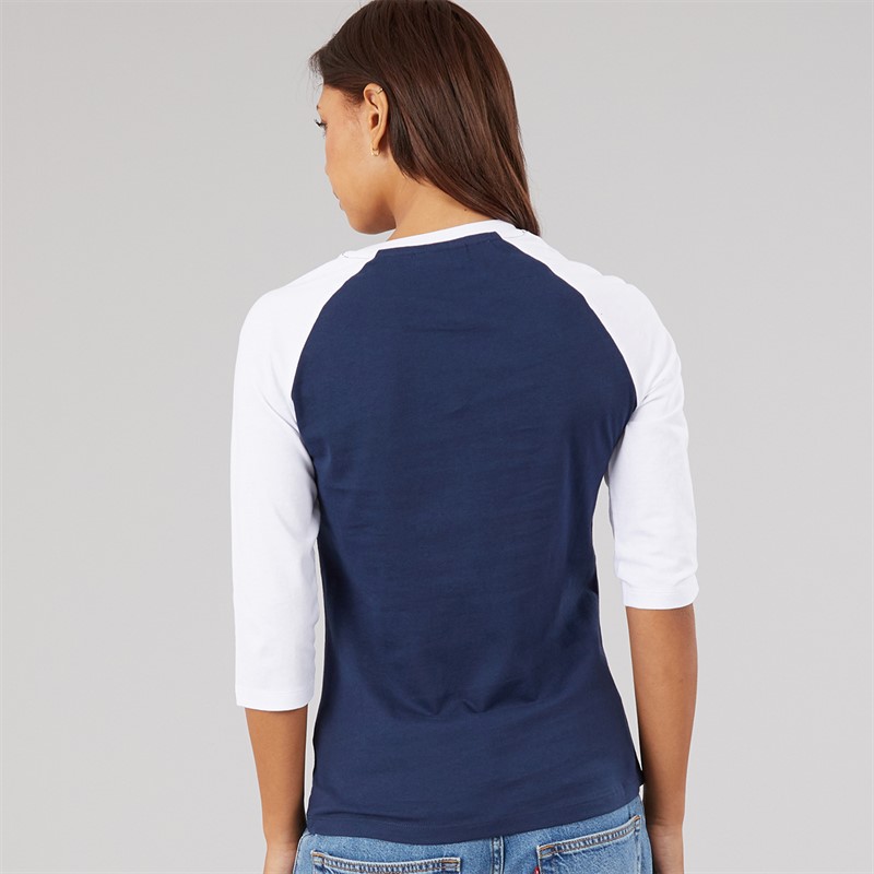 Bench Womens Diah 3/4 Sleeve T-Shirt With Crest Graphic Navy/White