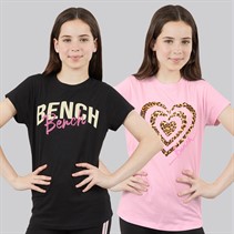 Bench Girls Melodia Two Pack T-Shirts Black/Fairytale Pink