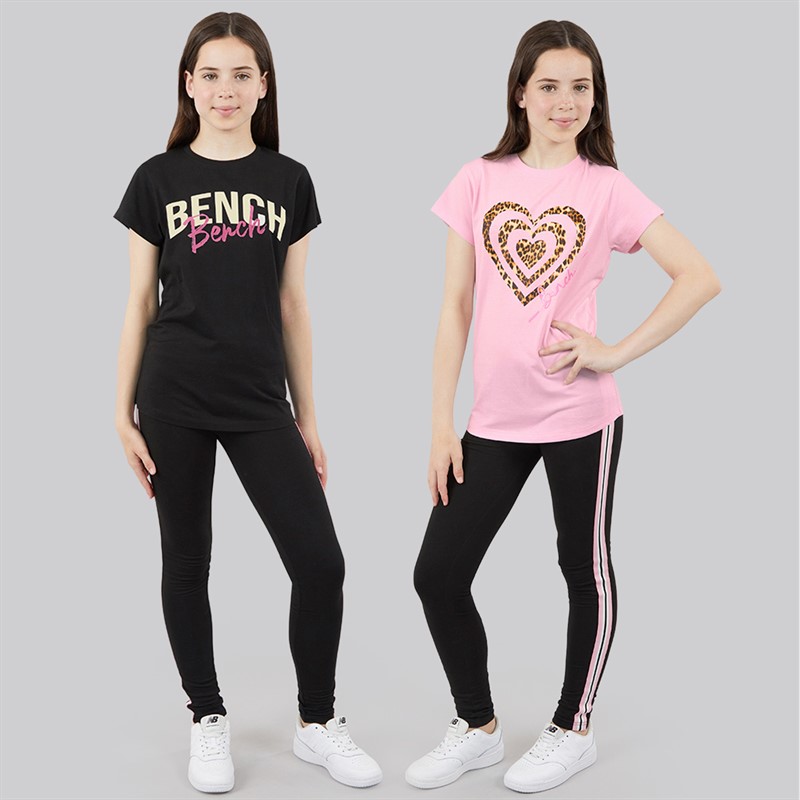 Bench Girls Melodia Two Pack T-Shirts Black/Fairytale Pink