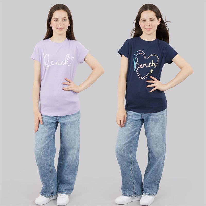 Bench Girls Moonspark Two Pack T-Shirts Navy/Light Lavender