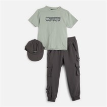 Bench Boys T-Shirt Cargo Trousers And Cap Set Black
